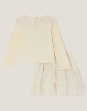 Floral Sequin Top & Bow Mesh Skirt Set, Ivory (IVORY), large