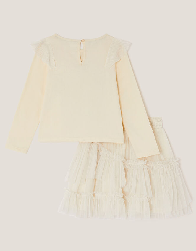 Floral Sequin Top & Bow Mesh Skirt Set, Ivory (IVORY), large