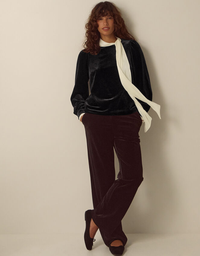 Tia Tie Neck Velvet Top, Black (BLACK), large