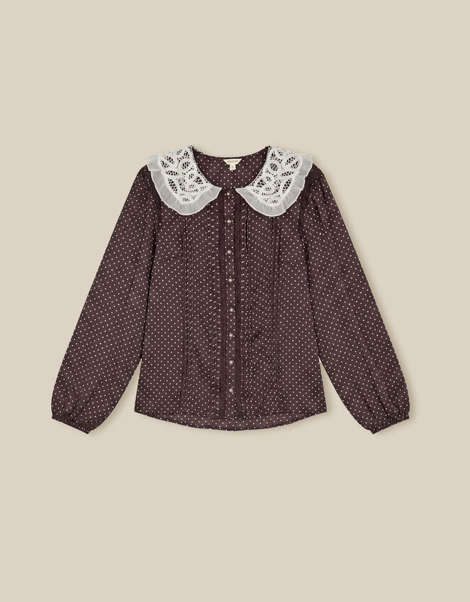 Shae Polka Dot Lace Top, Brown (CHOCOLATE), large