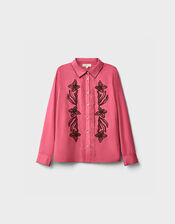 East Sumeera Embroidered Cotton Shirt, Pink (DUSKY PINK), large