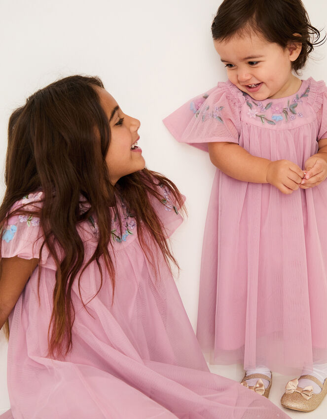 Evita Floral Embroidered Swing Dress, DARK PINK, large