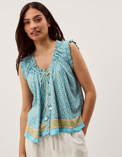 Millie Print Frill Top, Blue (PALE BLUE), large