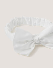 Satin Bow Bando Headband, Ivory (IVORY), large