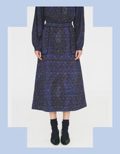 Antik Batik Tamari Paisley Jacquard Midi Skirt, Blue (NAVY), large