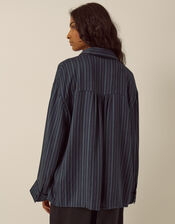 Ellie V-Neck Frogging Stripe Shirt , Blue (NAVY), large