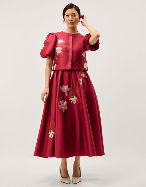 Anya Puff Sleeve Floral Embroidered Jacket, Pink (PINK), large