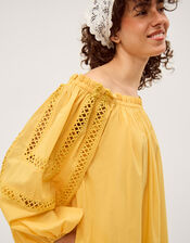 Lola Off The Shoulder Cotton Midi Dress, Yellow (YELLOW), large