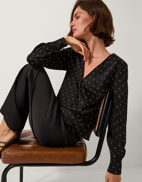 Margo Hotfix Long Sleeve Blouse, Black (BLACK), large