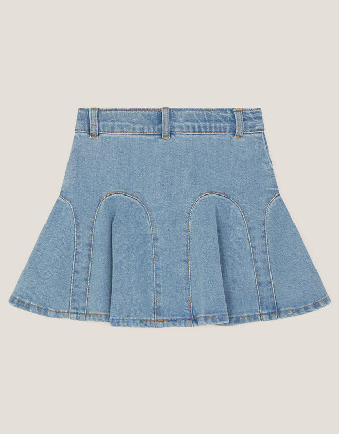 Floral Embroidered Denim Mini Skirt, Blue (BLUE), large