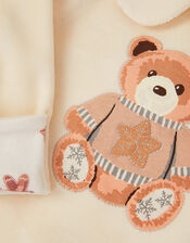 Baby Festive Bear Sleepsuit & Hat, Ivory (IVORY), large