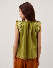 Greta Floral Embroidered Top, Green (GREEN), large