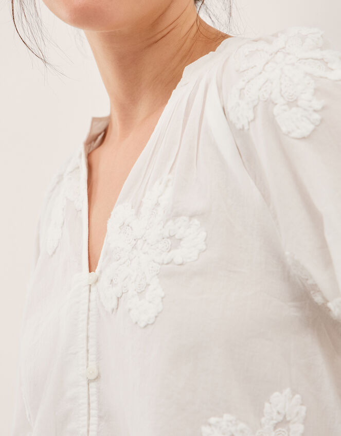 Aria Floral Appliqu&eacute; Blouse, White (WHITE), large