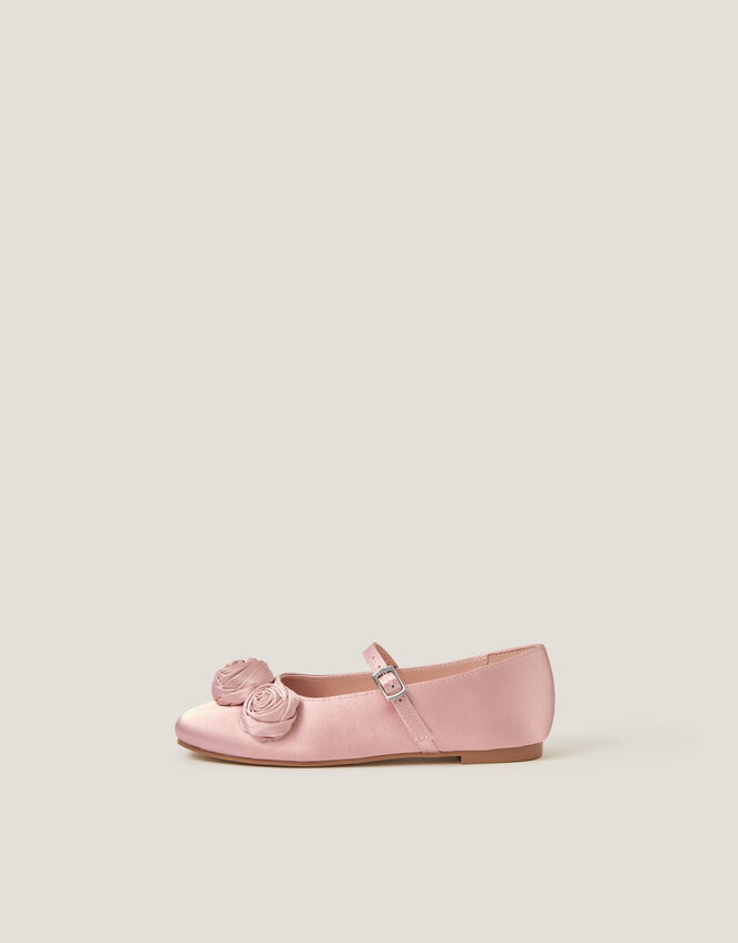 Rosette Satin Ballet Flats, Pink (PINK), large