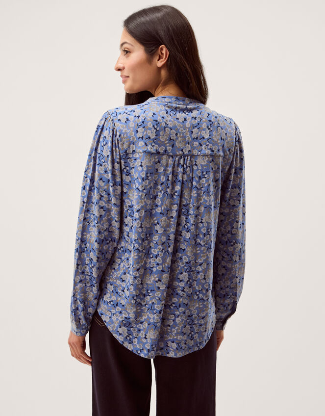 Nina Floral Jersey Blouse, Blue (BLUE), large
