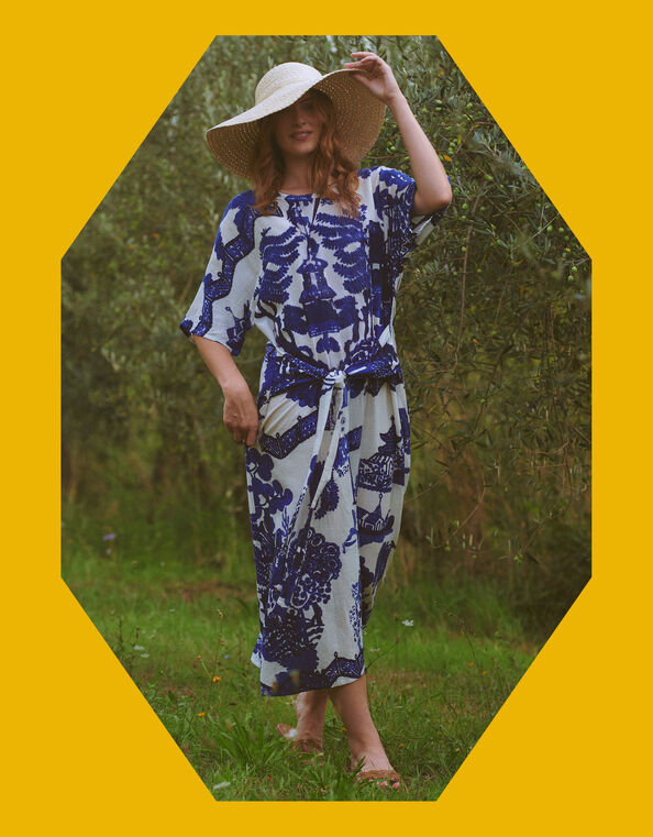 One Hundred Stars Obi Giant Willow Print Midi Dress, Blue (BLUE), large