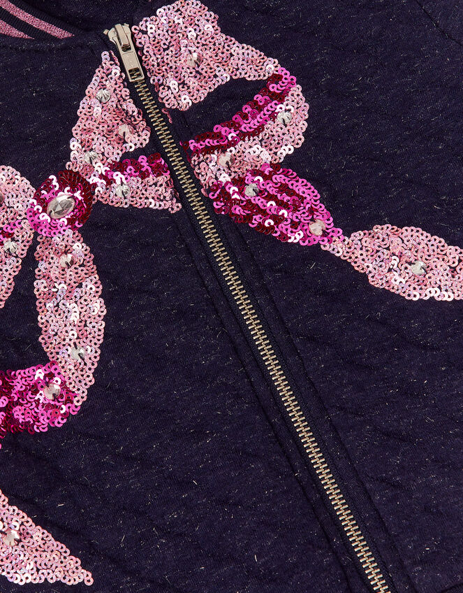 Sequin Bow Bomber Jacket, Blue (NAVY), large