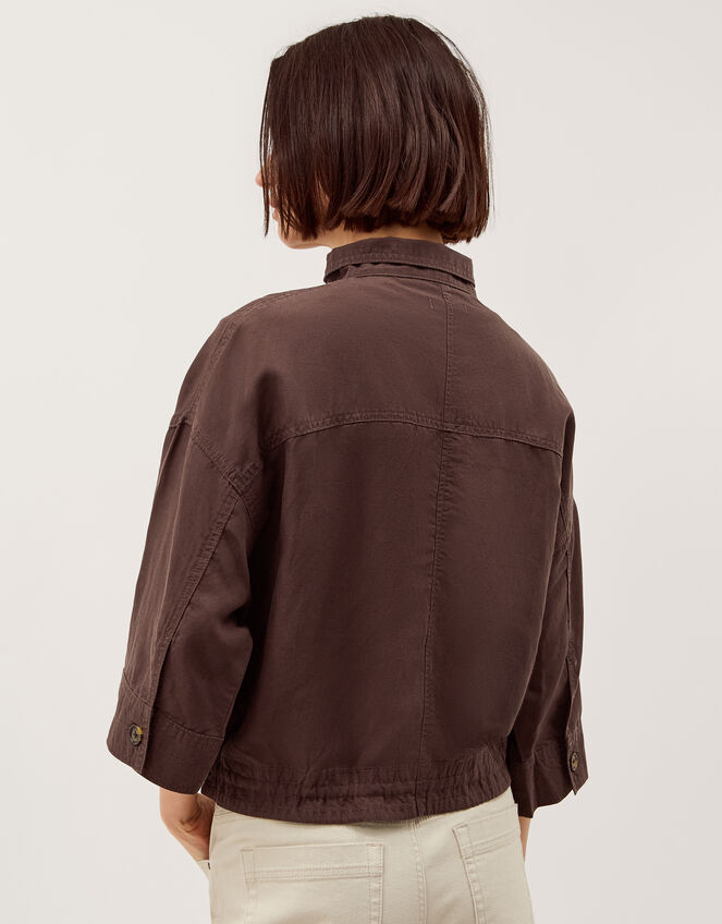 Marie Funnel Neck Linen Blend Jacket, Brown (CHOCOLATE), large