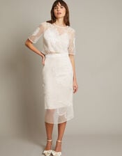 Rosa Embroidered Floral Pencil Bridal Skirt, Ivory (IVORY), large
