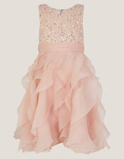 Sequin Waterfall Ruffle Party Dress, Pink (PINK), large