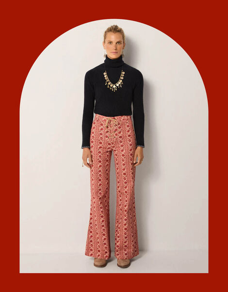 Maison Hotel Calypso Floral Flare Trousers, Orange (CORAL), large