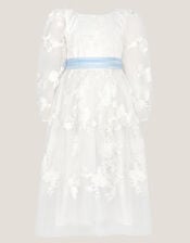 Beatrice Floral Embroidered Tulle Dress, Ivory (IVORY), large