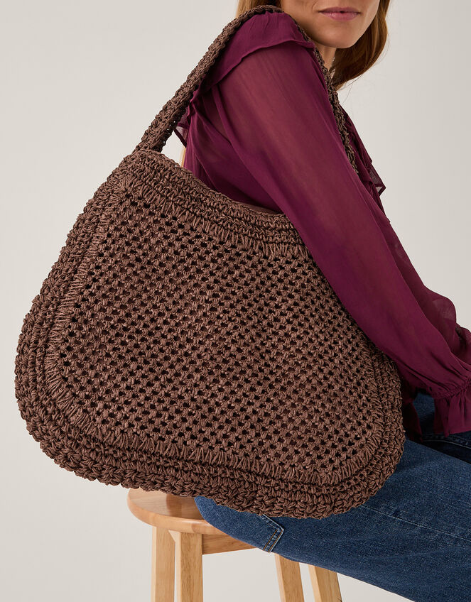 Hari Scoop Raffia Shoulder Bag, Brown (CHOCOLATE), large