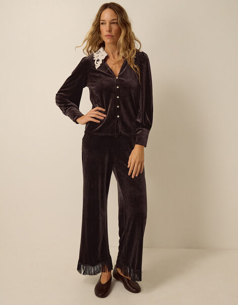 Tami Tassel Velvet Trousers, Brown (CHOCOLATE), large