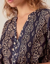 East Celine Printed Cotton Top, Blue (NAVY), large