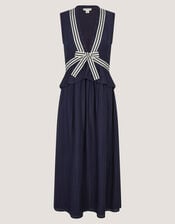 Cece V-Neck Stripe Bow Midi Dress, Blue (NAVY), large