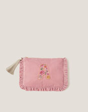 Flower Initial Velvet Pouch, Pink (PINK), large