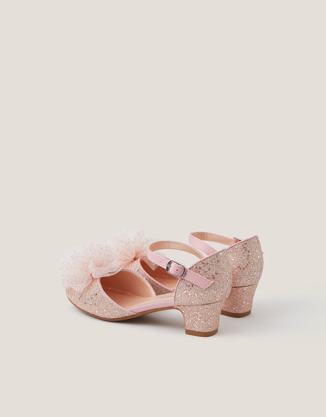 Tulle Pom Glitter Closed Toe Heels, Pink (PINK), large