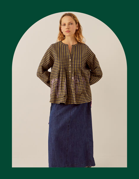 East Dilly Embroidered Gingham Blouse, Multi (MULTI), large