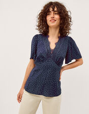 Cleo Lace Polka Dot Top, Blue (NAVY), large