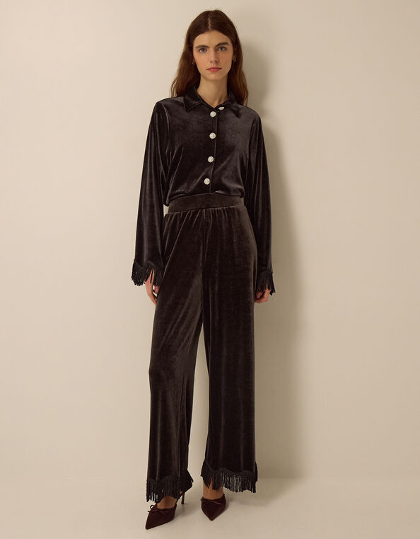 Tami Tassel Velvet Trousers, Brown (CHOCOLATE), large