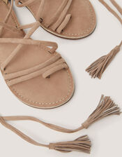 Gia Tassel Strap Suede Sandals, Natural (NEUTRAL), large
