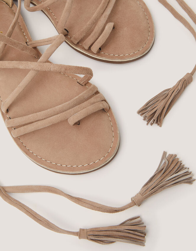 Gia Tassel Strap Suede Sandals, Natural (NEUTRAL), large