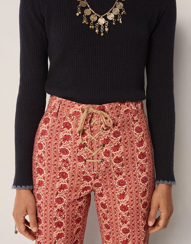 Maison Hotel Calypso Floral Flare Trousers, Orange (CORAL), large