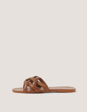 Safi Woven Leather Slide Sandals, Tan (TAN), large