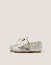 Baby Glitter Bow Mary Jane Ballet Flats, Silver (SILVER), large
