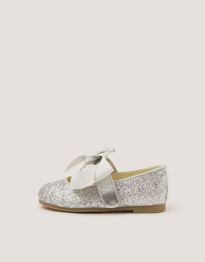 Baby Glitter Bow Mary Jane Ballet Flats, Silver (SILVER), large