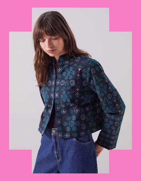 East Sophia Floral Embroidered Jacket, Blue (NAVY), large