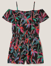 Neon Tropical Print Romper, Black (BLACK), large