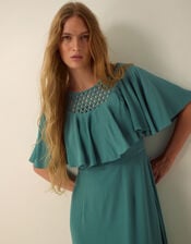 Monsoon x Queens of Archive Sophia Lattice Cape Sleeve Maxi Dress, Blue (BLUE), large