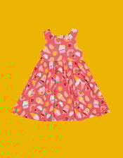 Frugi Sky Printed Skater Dress, Pink (PINK), large