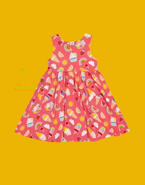 Frugi Sky Printed Skater Dress, Pink (PINK), large