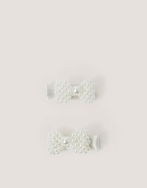 2-Pack Mini Pearl Bow Hair Clips, , large