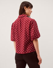 Claire Puff Sleeve Polka Dot Shirt, Red (BERRY), large