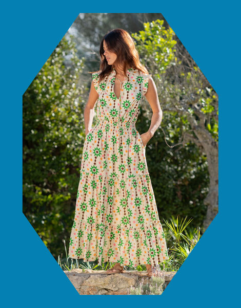 La Galeria Elefante Floral Print Midi Dress, Orange (PEACH), large