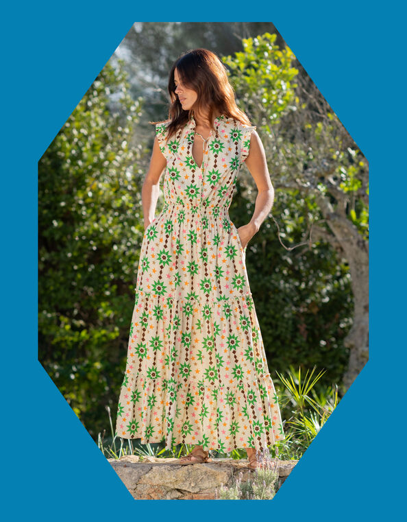 La Galeria Elefante Floral Print Midi Dress, Orange (PEACH), large